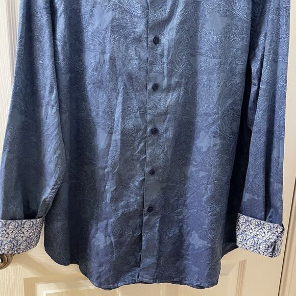Robert Graham Blue Paisley Button Down Shirt Cotton Skull Flip Cuff Men's SZ XL - Picture 3 of 12